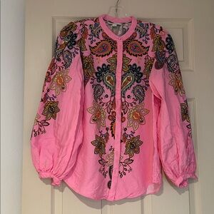 Boden Pink Paisley Blouse with Balloon Sleeves size 6